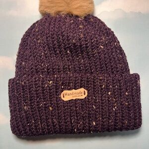Handmade Pom Pom Beanie - Purple